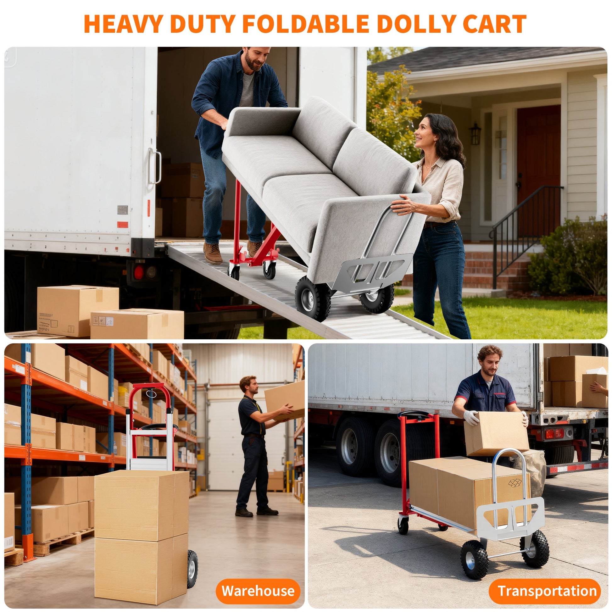 Carrello pieghevole Garvee 3 in 1 per carichi pesanti con ruote e cinghie elastiche per casa e ufficio, capacità di carico di 770 libbre