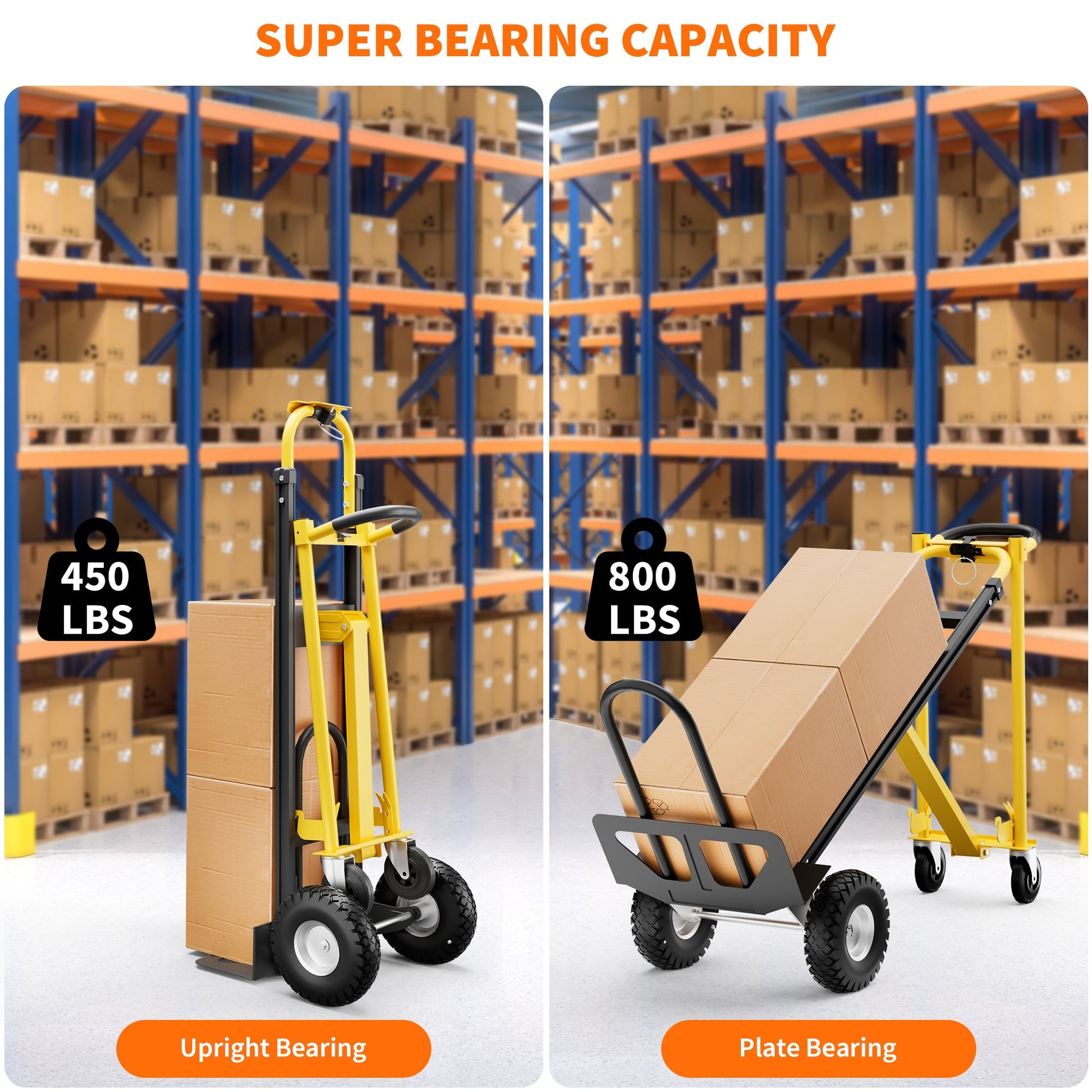 Carrello pieghevole Garvee 3 in 1 per carichi pesanti con ruote ed elastici per casa e ufficio, capacità di carico di 770 libbre, pieghevole