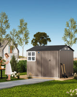Garvee Capanno Da Giardino 183x244 cm In Acciaio Zincato Con Porta Serrabile E Tetto Inclinato Per Cortile E Garage, Resistente A Pioggia E Vento, Grigio