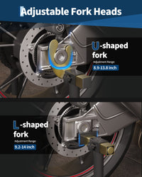 Supporto per moto Garvee, capacità 900 libbre, ruote anteriori e posteriori, freno oscillante regolabile, funzionamento nero, utilizzato in ufficio e in casa