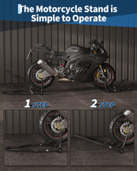 Supporto per moto Garvee, capacità 900 libbre, ruote anteriori e posteriori, freno oscillante regolabile, funzionamento nero, utilizzato in ufficio e in casa