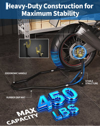 Cavalletto per moto Garvee, capacità di 450 libbre, staffa oscillante U+L regolabile, manuale e riparazione, laminato a freddo, nero