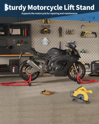 Cavalletto per moto Garvee, portata di 90 libbre, regolabile, con staffa U+L oscillante, in acciaio laminato a freddo, resistente alla ruggine, per manutenzione e riparazione