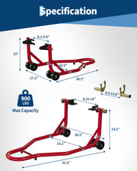 Cavalletto per moto Garvee, portata di 90 libbre, regolabile, con staffa U+L oscillante, in acciaio laminato a freddo, resistente alla ruggine, per manutenzione e riparazione