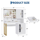 Garvee Tavolo Trucco Fluted con Specchio LED, Stazione Ricarica, Cassetti Ondulati, Legno Bianco, Armadietti Trasparenti, Design Compatto 114,3 cm per Camera - White