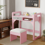 Garvee Set Scrivania e Sedia Bambini Regolabile Legno Rosa per Bambini 3-8 Anni con Cassetti in Tessuto e Porta Penne - Rosa