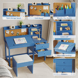Garvee Set Scrivania e Sedia per Bambini Regolabile con Piano Inclinabile e Cassetto Blu per Studio e Creatività - Blue