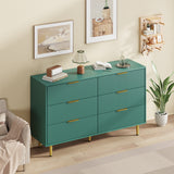 Garvee Cassettiera Moderna a 6 Cassetti Verde con Maniglie e Gambe in Metallo, Organizer per Camera e Ingresso, 142x46x86 cm, Legno Robusto