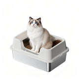 Garvee Grande Lettiera per Gatti in Acciaio Inossidabile 304, Alta Capacità 32L, Naturale Bianco 50x35x27cm, Antiscivolo, Facile da Pulire, Ideale per Case con Più Gatti - Bianco