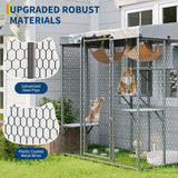 Garvee Casetta per Gatti da Esterno con Accesso Finestra, Ripiani Multi-Livello, Legno e Rete Galvanizzata, Giardino e Balcone, Facile Montaggio