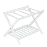 GARVEE Portavaligie Pieghevole in Bambù, Bianco, Supporto per Valigie con Cinghie in Nylon e Ripiano Inferiore, per Camera da Letto e Ospiti - Bianco
