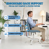 Garvee Sedia Ufficio Strisce Tessuto Armless Regolabile Girevole Metallo Bianco Compatta Blu Casa Studio - Blue
