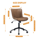 Garvee Sedia Ufficio con Tessuto a Righe Armless Regolabile in Altezza Girevole Metallo Bianco Compatta per Piccoli Spazi e Studio - Brown