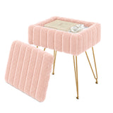 GARVEE Sgabello da Toeletta con Contenitore 8 L, Seduta in Pelliccia Sintetica, Gambe Metalliche Dorate Antiscivolo, Rosa