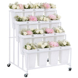 GARVEE Espositore per fiori a 4 livelli con 16 secchi e ruote, colore bianco, per un utilizzo pratico negli ambienti previsti dal prodotto - Bianco