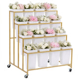 GARVEE Espositore per fiori a 4 livelli con 16 secchi e ruote, colore oro, per un utilizzo pratico negli ambienti previsti dal prodotto - Oro