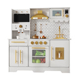 GARVEE Cucina Giocattolo in Legno per Bambini con Luci e Suoni, Forno Microonde Lavello Macchina da Caffè e Dispenser Ghiaccio, 94 × 89 × 30 cm