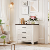 GARVEE Cassettiera a 3 Cassetti Bianca e Marrone Effetto Noce, Maniglie in Metallo e Gambe Rinforzate per Camera da Letto e Ingresso - 3 cassetti – marrone e bianco