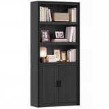 GARVEE Libreria Alta 180 cm con 3 Ripiani Aperti e Mobile con 2 Ante, Scaffale in Legno Ingegnerizzato, Stile Rustico, Nero effetto legno, per Soggiorno e - Nero effetto legno
