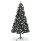 GARVEE Albero di Natale Artificiale Innevato 183 cm con 250 Luci LED, 818 Rami, Pigne e Bacche Rosse, per Soggiorno e Decorazioni Natalizie