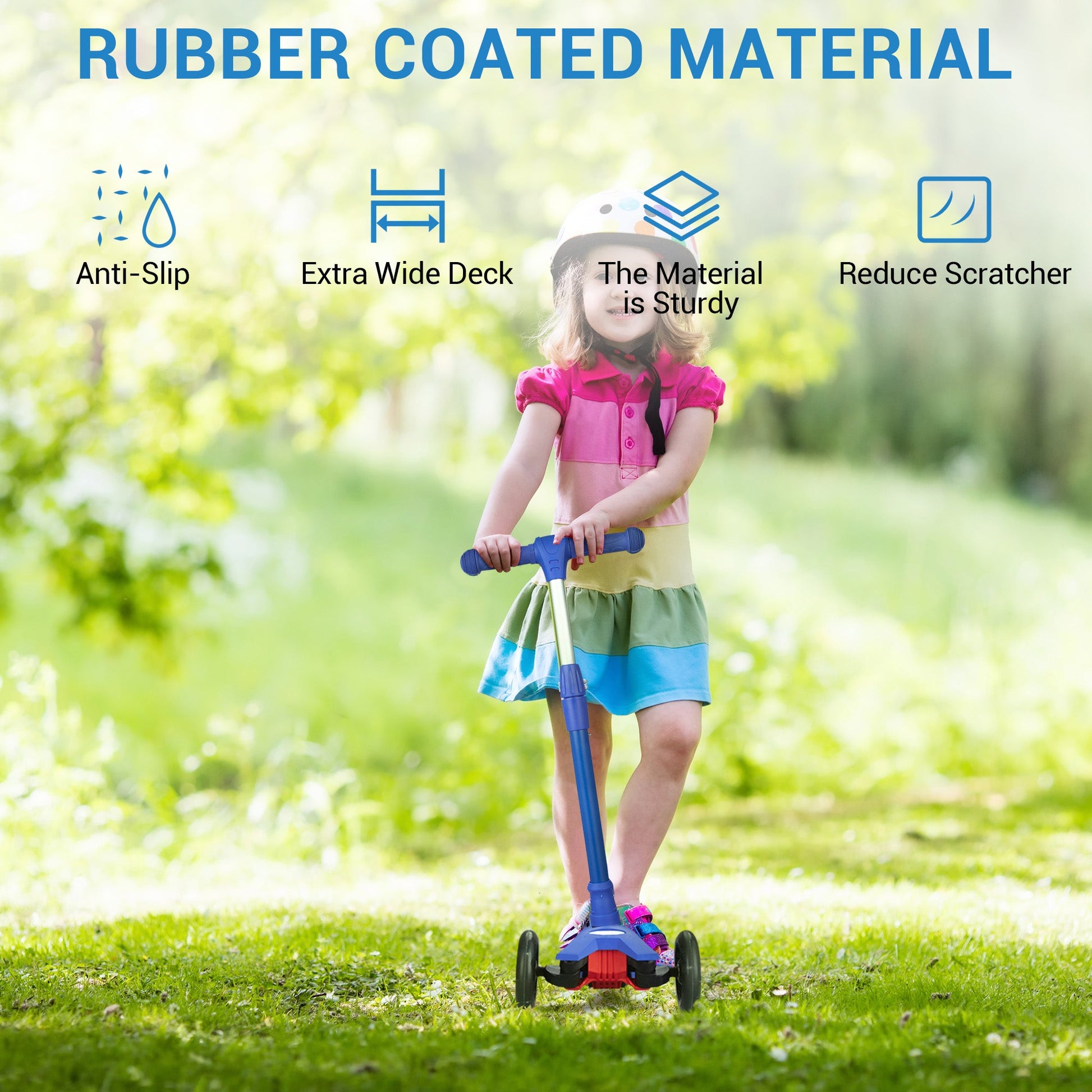 Monopattino per bambini Garvee regolabile in altezza in 3 posizioni, blu: con telaio in alluminio, ruote a LED e sterzo di sicurezza per bambini e bambine dai 3 anni in su, per uso interno ed esterno.