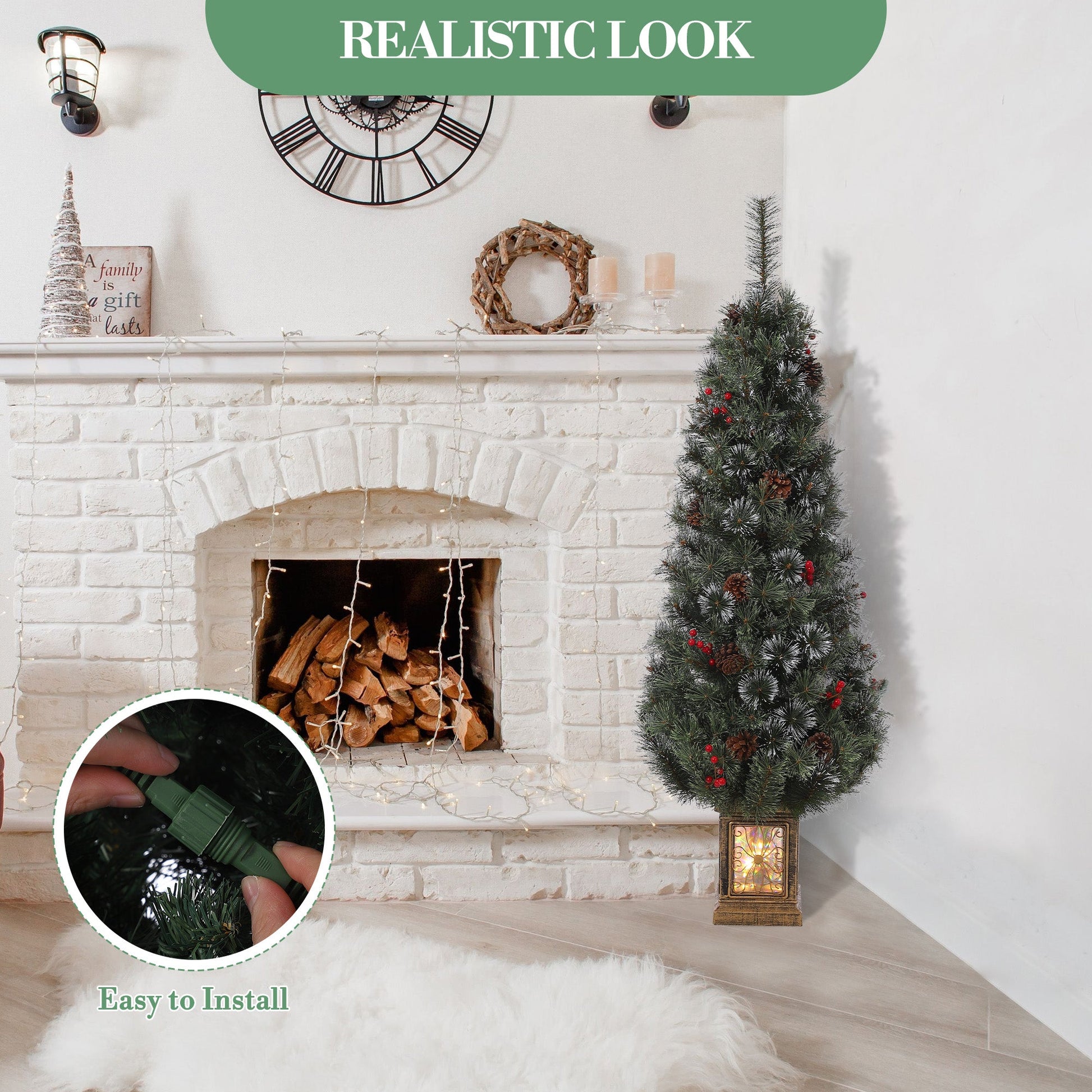 Albero di Natale vintage Garvee da 145 cm con struttura in metallo, 300 LED, 8 modalità, spina UE e base con morsetto