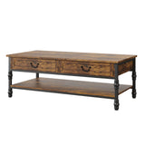 Garvee Tavolino da Caffè in Legno 104 cm con 2 Cassetti, Telaio in Metallo, Regolabile, Stile Rustico, Marrone e Grigio, per Soggiorno e Ufficio - Retro Color