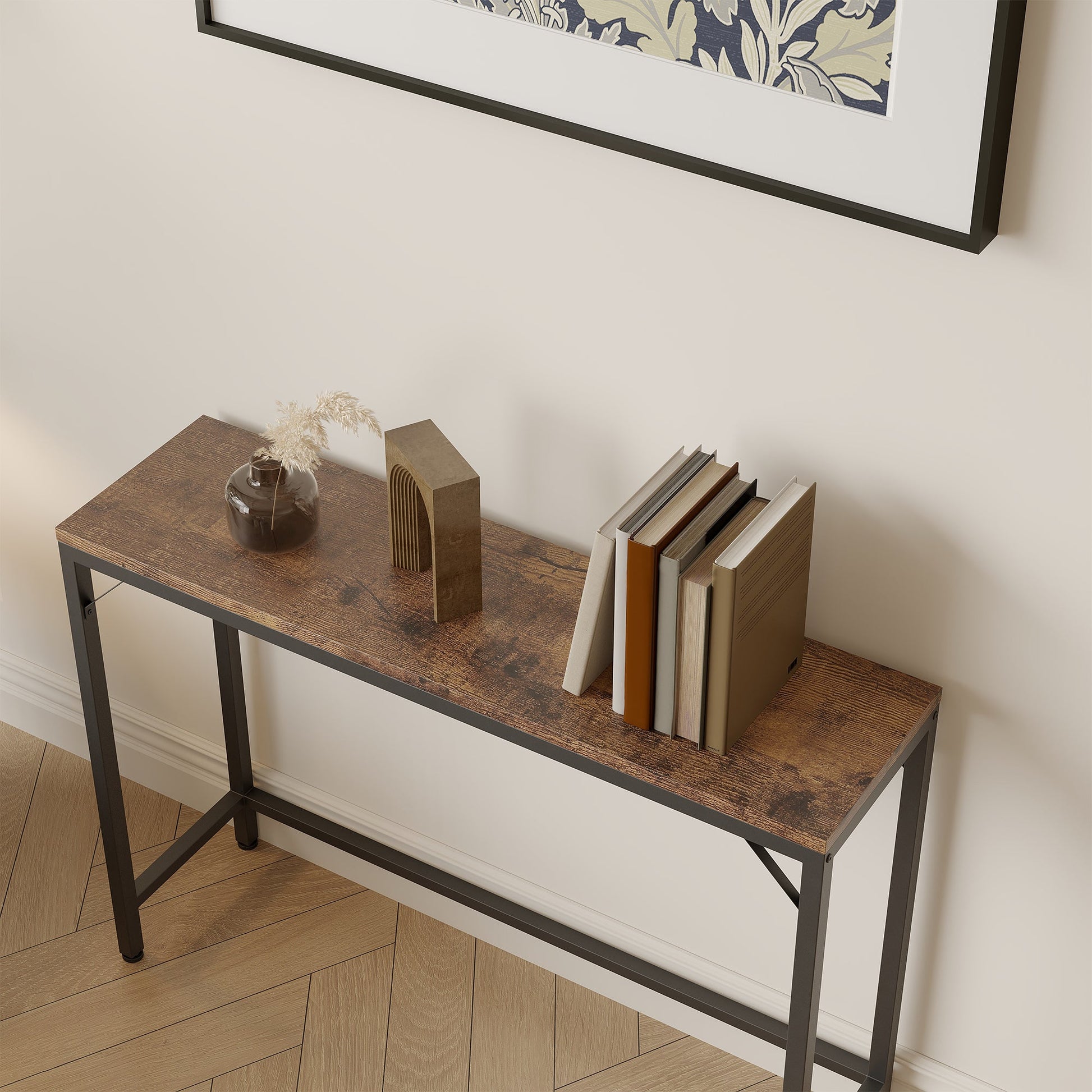 Tavolo consolle Garvee, tavolo da divano industriale con ripiano, struttura in metallo MDF, soggiorno, ufficio, camera da letto, 39,4" L, grigio