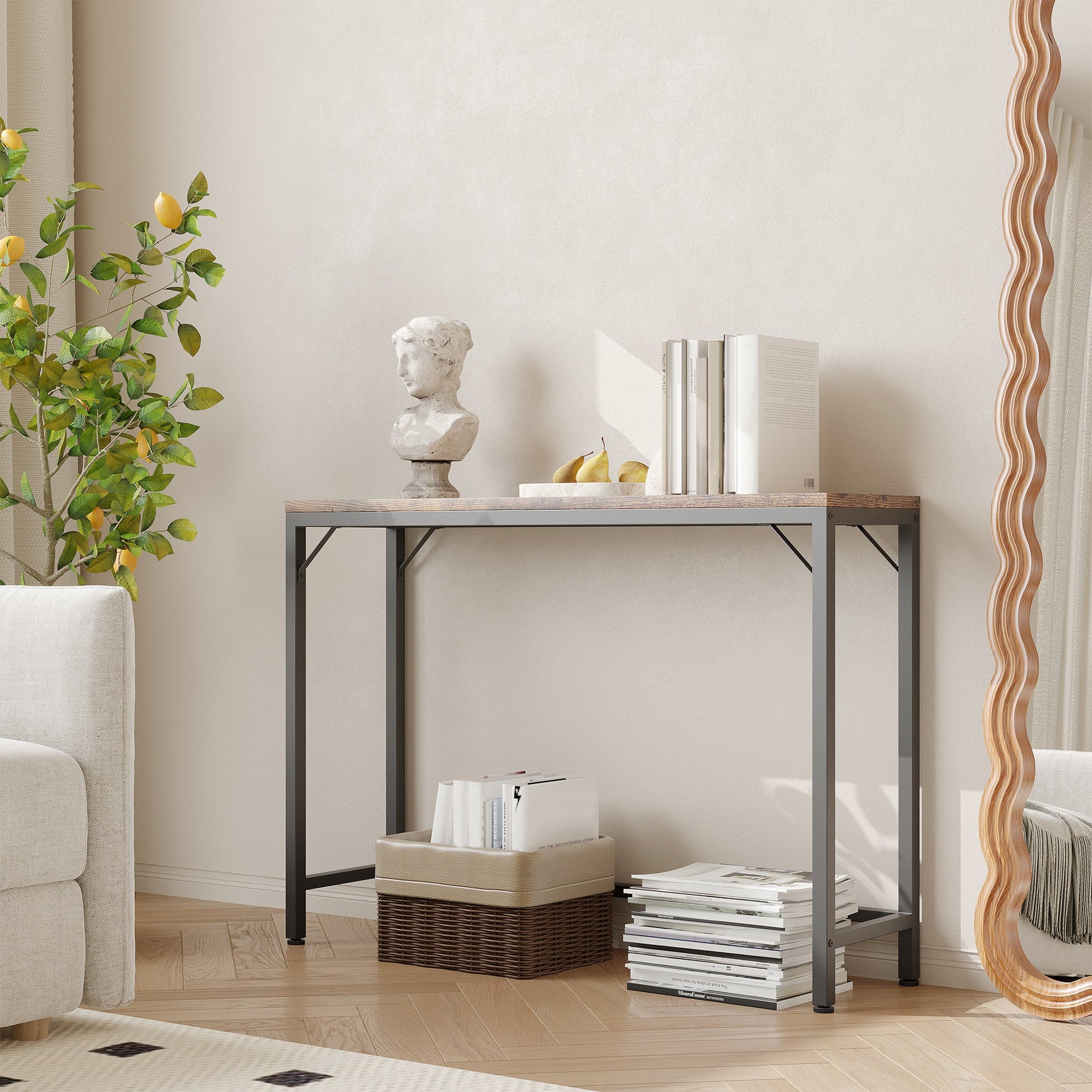 Tavolo consolle Garvee, tavolo da divano industriale con ripiano, struttura in metallo MDF, soggiorno, ufficio, camera da letto, 39,4" L, grigio