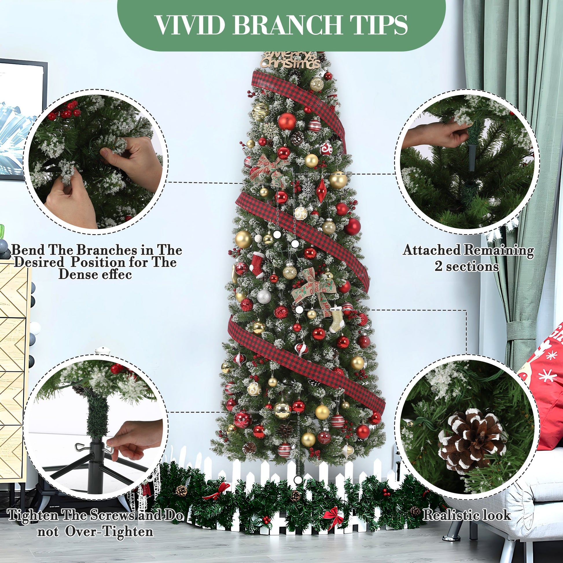 Albero di Natale Garvee 230cm con supporto in metallo - Illuminazione LED bicolore con 8 modalità per una magica atmosfera natalizia