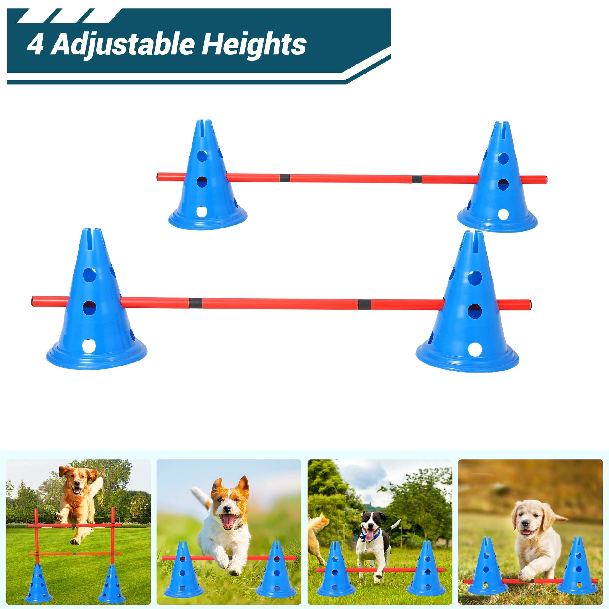 Set di ostacoli per agilità per cani Garvee con 12 coni, 6 barre, regolabili, materiale ABS per addestramento all'aperto, portatile, versatile