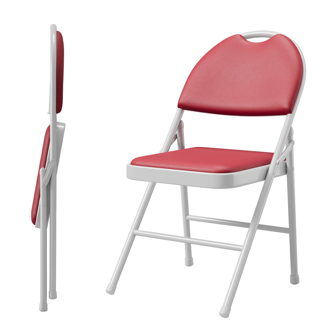 Garvee Set di 2 sedie pieghevoli con rivestimento in similpelle, metallo, pieghevoli, rosse, per uso interno ed esterno, impilabili, comode