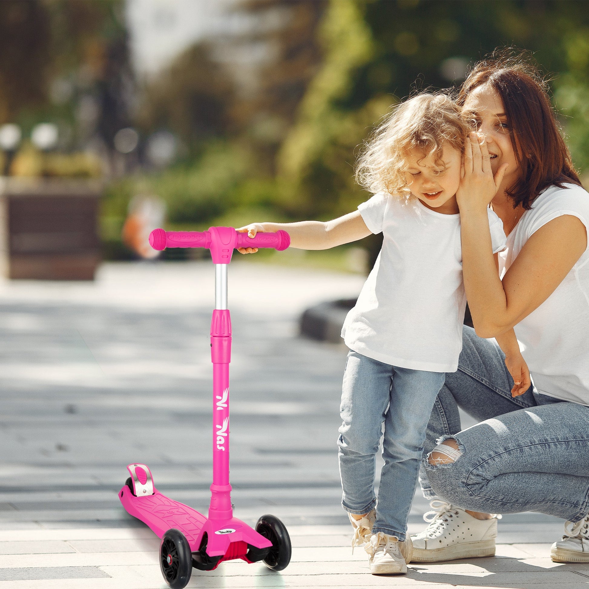 Monopattino per bambini Garvee con altezza regolabile in 3 posizioni, rosa: monopattino leggero in alluminio con 3 impostazioni di altezza e ruote illuminate a LED per bambine dai 3 anni in su, per uso interno o esterno.