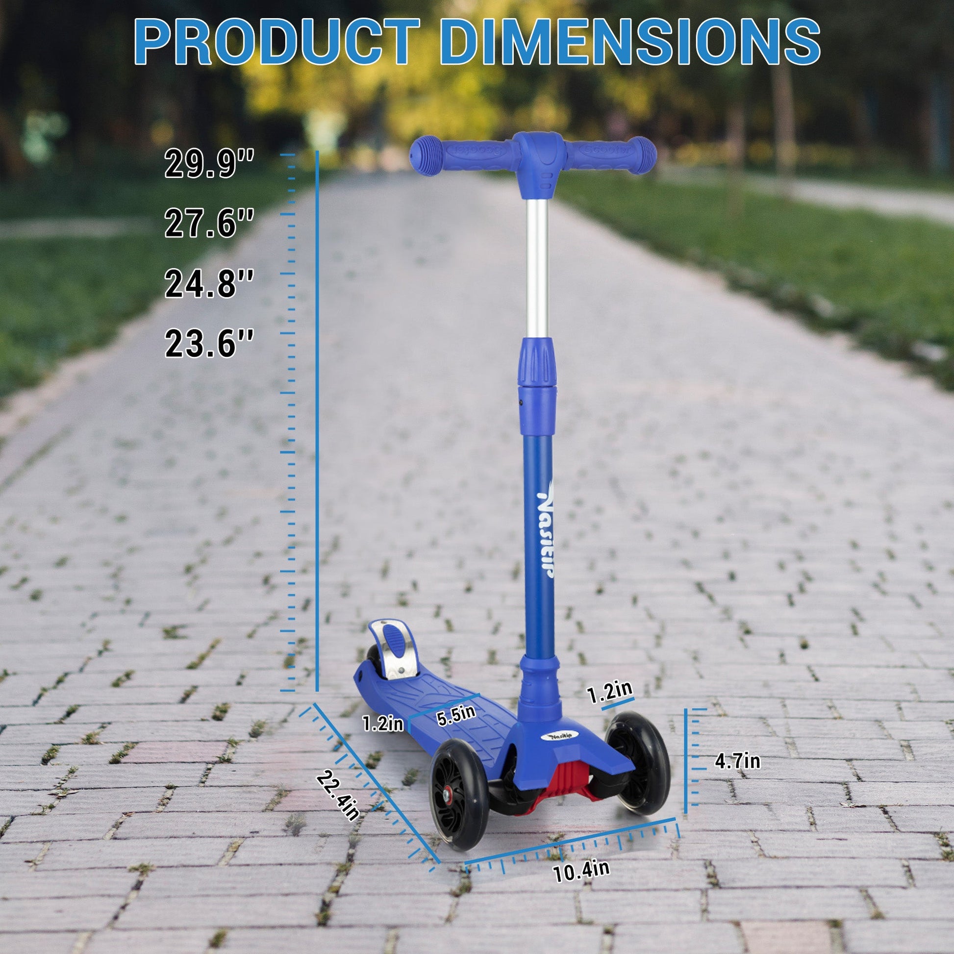 Monopattino per bambini Garvee regolabile in altezza in 3 posizioni, blu: con telaio in alluminio, ruote a LED e sterzo di sicurezza per bambini e bambine dai 3 anni in su, per uso interno ed esterno.