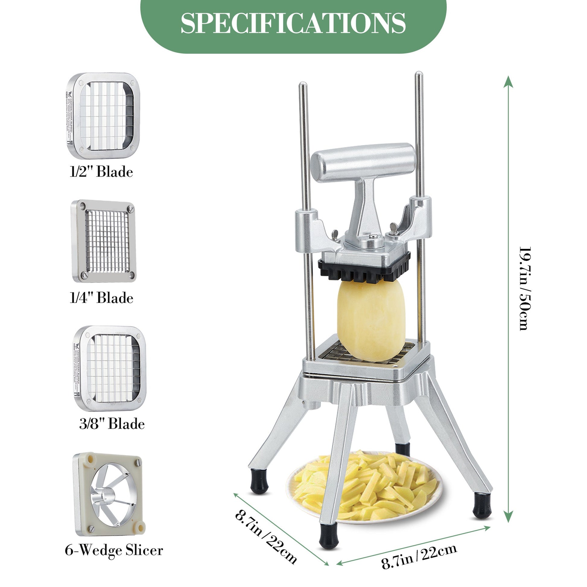 Affettatrice per verdure commerciale Garvee con 4 lame in acciaio inossidabile, impugnatura ergonomica, antiscivolo, per cucina e ristorante, varie dimensioni acciaio inossidabile