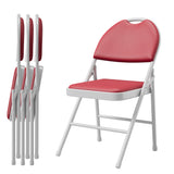 Garvee Set 4 Sedie Pieghevoli in Metallo con Cuscino in PU Rosso per Interni ed Esterni, Struttura Robusta, Piedini Antiscivolo - Rosso PU