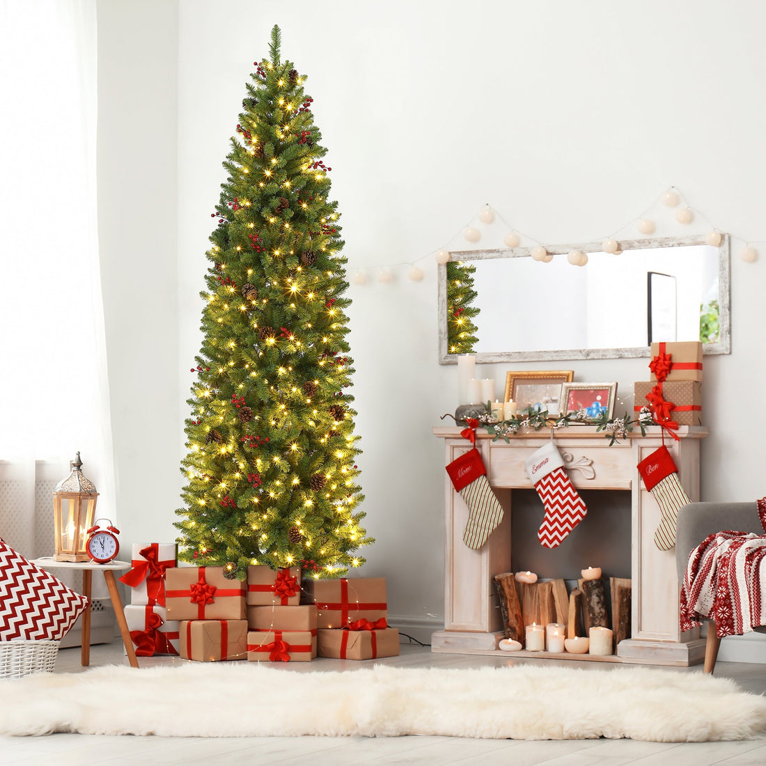 Albero di Natale Garvee da 230 cm con supporto in metallo - Illuminazione LED monocromatica con 8 modalità per la decorazione festiva del soggiorno