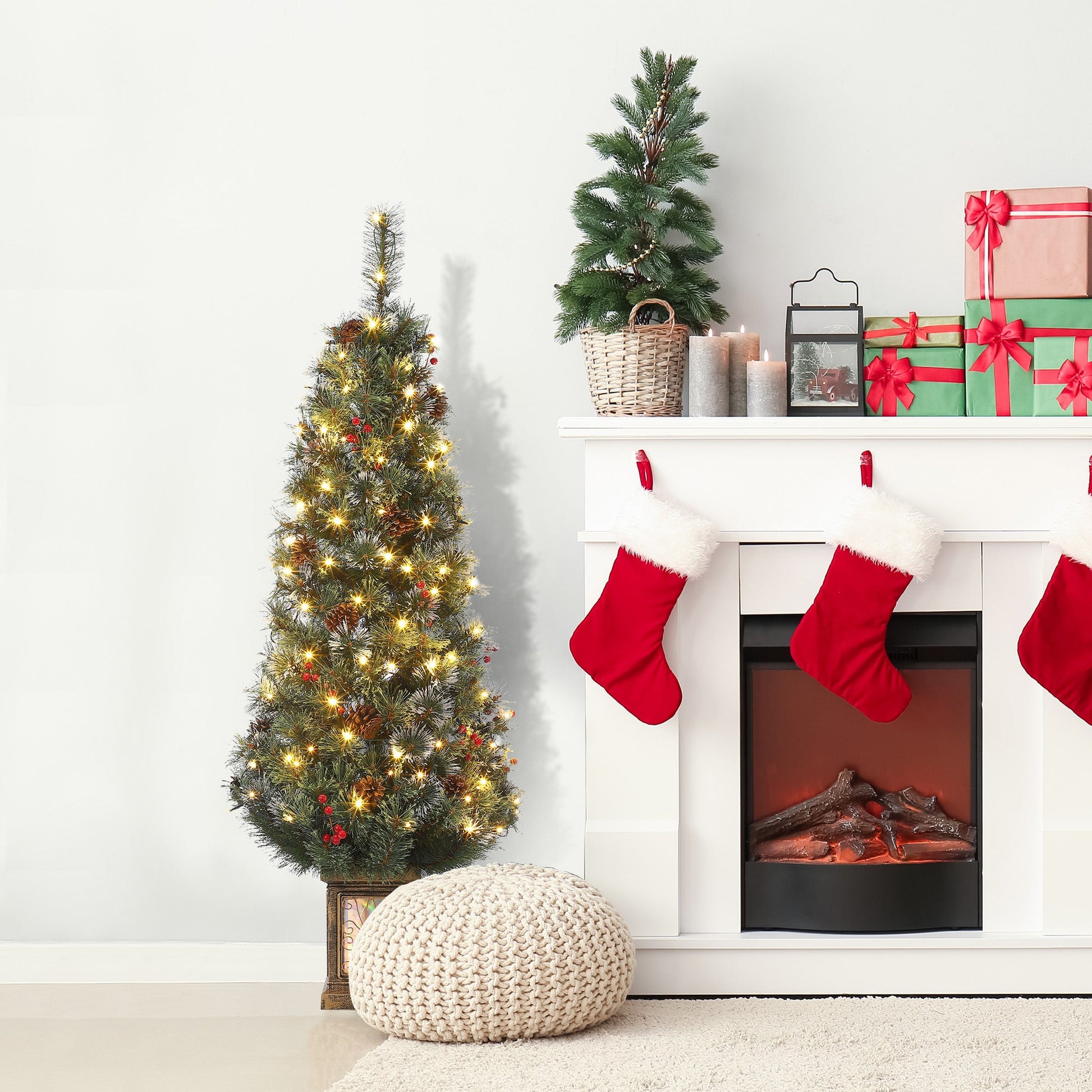 Albero di Natale vintage Garvee da 145 cm con struttura in metallo, 300 LED, 8 modalità, spina UE e base con morsetto