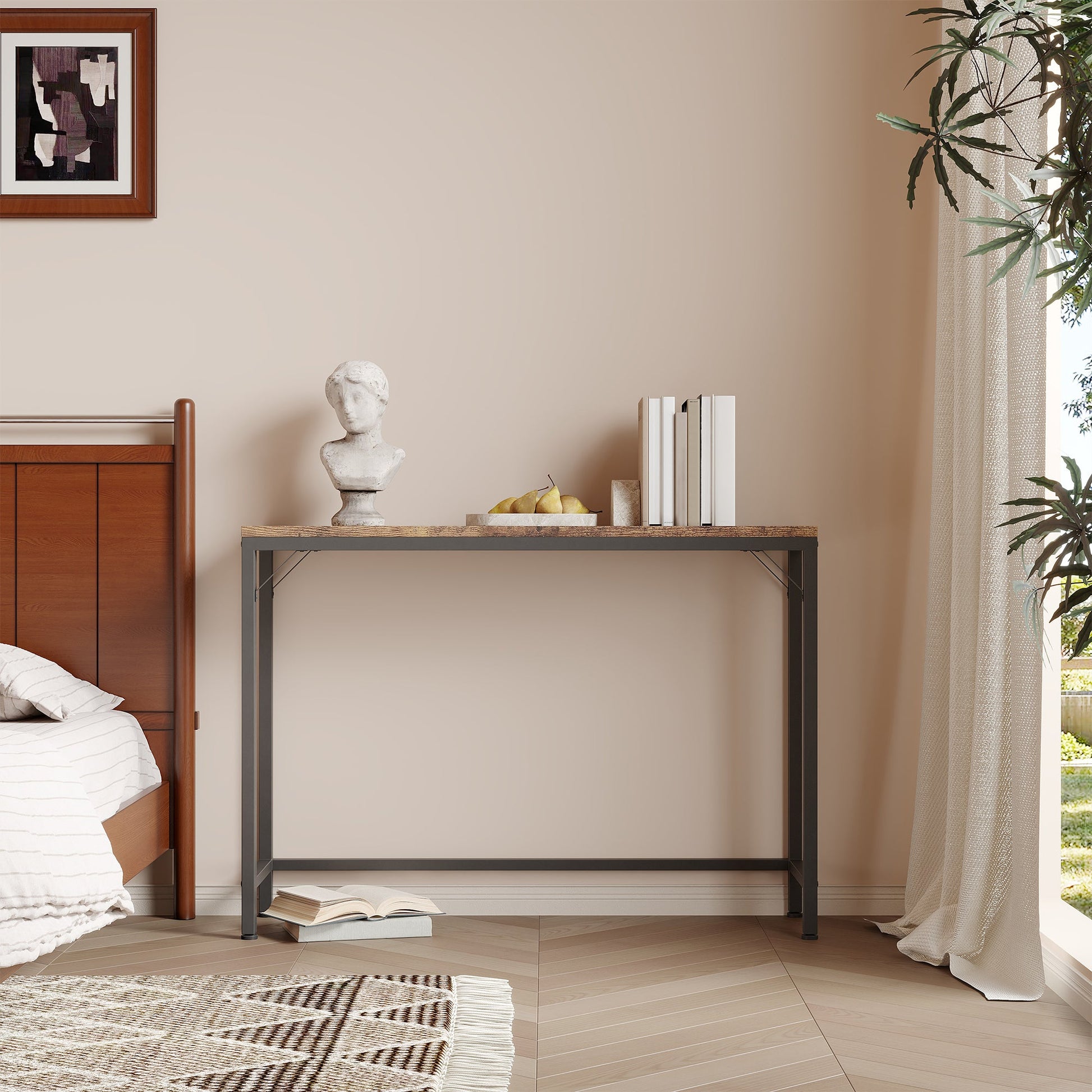 Tavolo consolle Garvee, tavolo da divano industriale con ripiano, struttura in metallo MDF, soggiorno, ufficio, camera da letto, 39,4" L, grigio