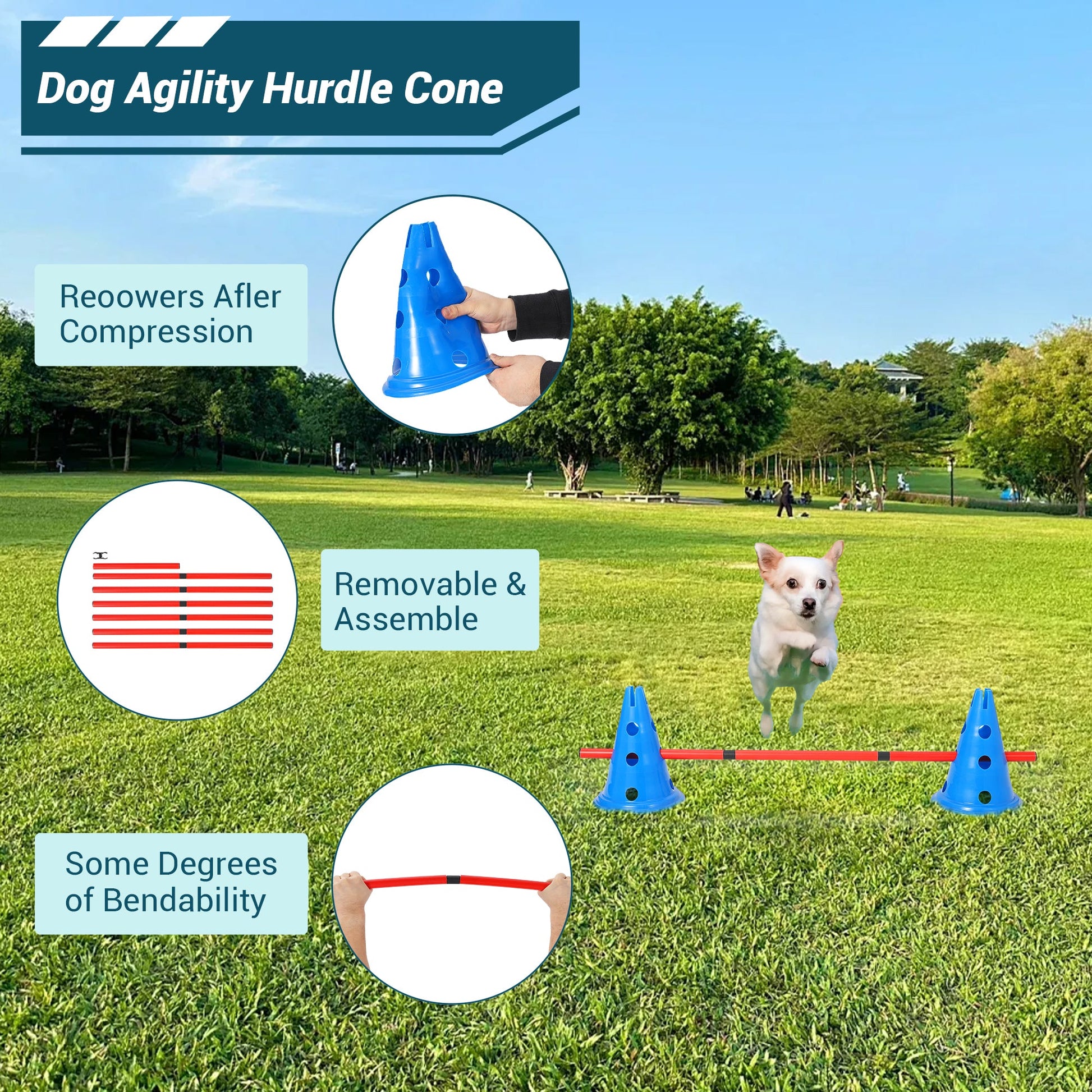 Set di ostacoli per agilità per cani Garvee con 12 coni, 6 barre, regolabili, materiale ABS per addestramento all'aperto, portatile, versatile