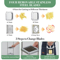 Affettatrice per verdure commerciale Garvee con 4 lame in acciaio inossidabile, impugnatura ergonomica, antiscivolo, per cucina e ristorante, varie dimensioni acciaio inossidabile