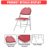 Garvee Set di 2 sedie pieghevoli con rivestimento in similpelle, metallo, pieghevoli, rosse, per uso interno ed esterno, impilabili, comode