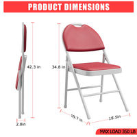 Garvee Set di 2 sedie pieghevoli con rivestimento in similpelle, metallo, pieghevoli, rosse, per uso interno ed esterno, impilabili, comode
