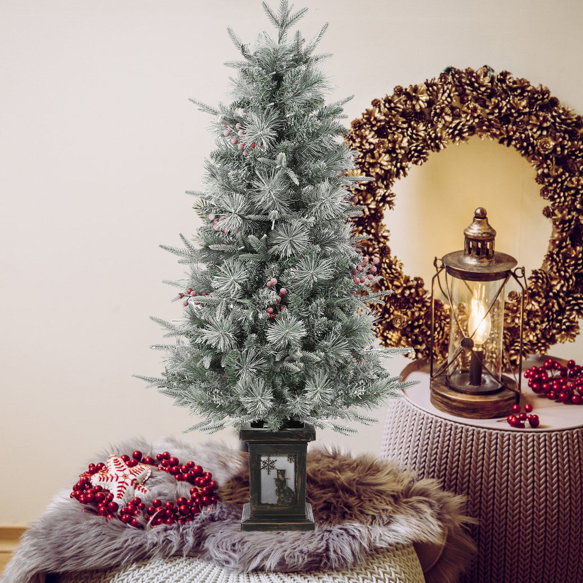 Albero di Natale Garvee da 125 cm con luci e decorazioni - base a forma di pupazzo di neve per la decorazione invernale della tavola