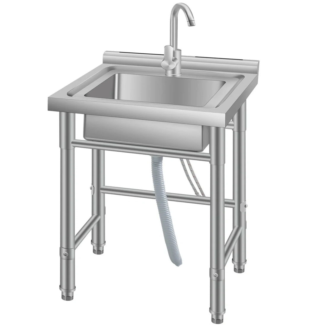 Garvee 80cm Lavello Autoportante in Acciaio Inox 304 Vasca Singola Profonda con Rubinetto per Acqua Calda e Fredda e Gambe Regolabili per Cucina e Garage