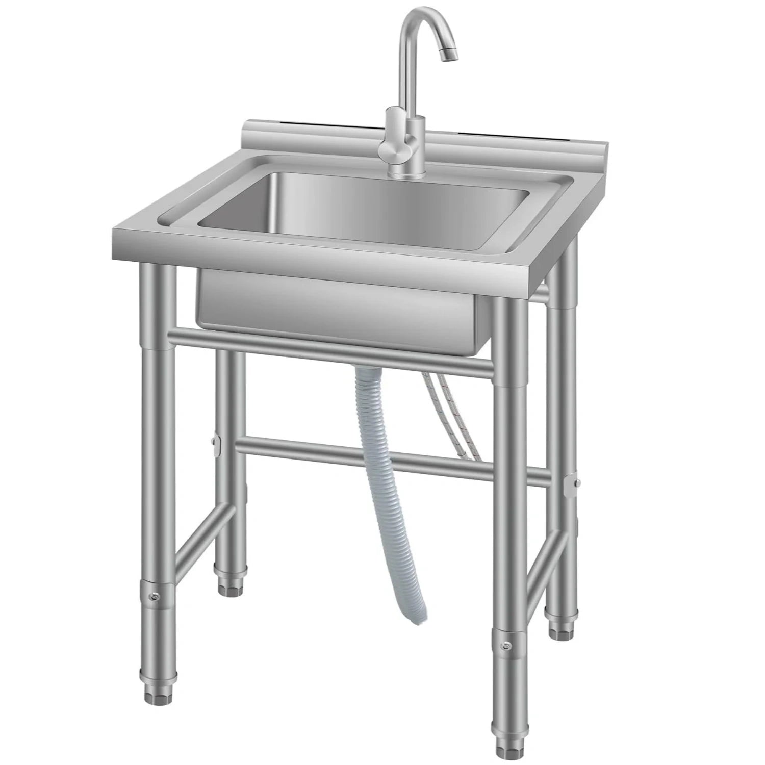 Garvee 80cm Lavello Autoportante in Acciaio Inox 304 Vasca Singola Profonda con Rubinetto per Acqua Calda e Fredda e Gambe Regolabili per Cucina e Garage
