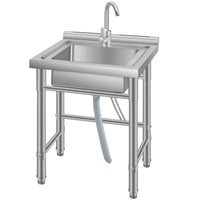 Garvee 80cm Lavello Autoportante in Acciaio Inox 304 Vasca Singola Profonda con Rubinetto per Acqua Calda e Fredda e Gambe Regolabili per Cucina e Garage