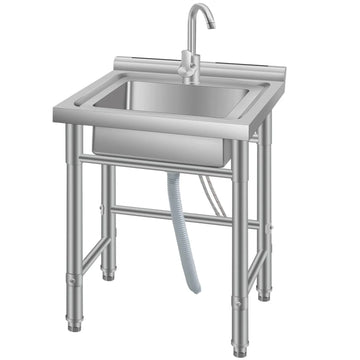 Garvee 80cm Lavello Autoportante in Acciaio Inox 304 Vasca Singola Profonda con Rubinetto per Acqua Calda e Fredda e Gambe Regolabili per Cucina e Garage