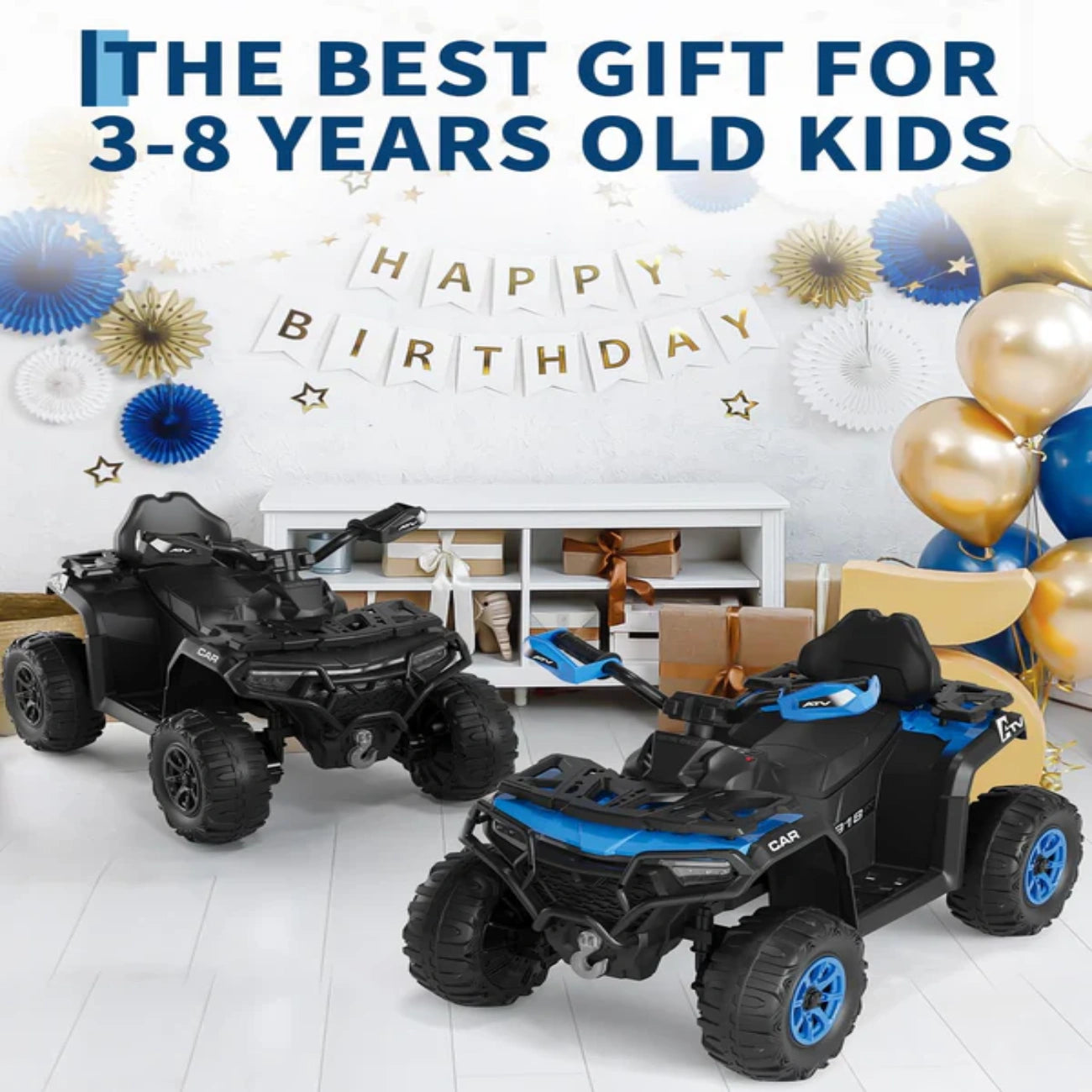 Quad elettrico per bambini Garvee 12V nero con telecomando, musica a LED per guida fuoristrada, dai 3 anni in su