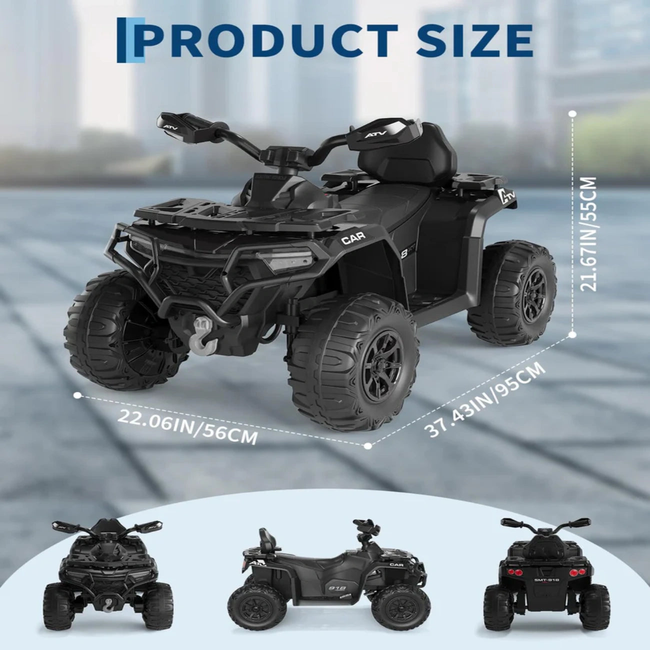 Quad elettrico per bambini Garvee 12V nero con telecomando, musica a LED per guida fuoristrada, dai 3 anni in su